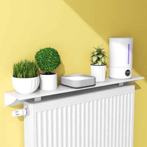 UVCMDUI Schwebendes Heizkörperregal, Breite 20cm Heizungsregal aus Aluminiumlegierung Weiße, Universelle Heizung Regal Ohne Bohren mit 8 cm Halterung, Länge Kann Individuell Angepasst Werden,80cm von UVCMDUI