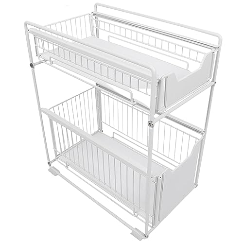 UVCMDUI Spülschrank Organizer, 2-Stöckiger Under Kitchen Sink Organizer Unter Waschbecken Regal Küche Organizer, Unterwaschbeckenschrank Organizer für Küche, Bad,Weiß,S von UVCMDUI