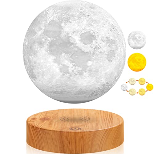 UVEHAS Levitating Moon Lamp - 3 Farben Modi magnetische Levitation LED-Mond-Licht, Rotation schwebenden 3D-Druck Mond Nachtlichter für Home Office Desk Zimmer Dekoration Runde Basis von UVEHAS