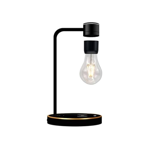UVEHAS Levitierende Glühbirne Lampe mit drahtlosem Ladegerät, magnetische schwebende rotierende LED-Birne Schreibtischlampe Home Office dekorative Nachtlichter, kreative Geschenke (Schwarz) von UVEHAS