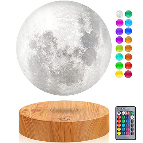 UVEHAS Magnetische schwebende Mondlampe 16 Farben Modi schwebende 3D-Druck LED-Mond-Lampe LED magnetische Levitation und Spinning Luna Nachtlichter für Home Office Decor von UVEHAS