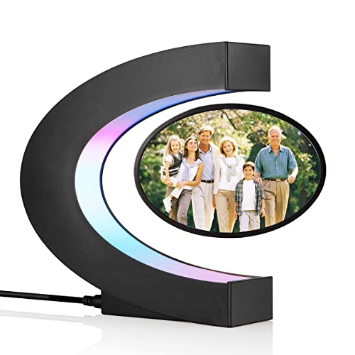 UVEHAS Schwebende Fotorahmen mit LED bunte Lichter Magnetische Schwebe Rotierende Bilderrahmen Display Stand Nachtlicht für Home Office Desk Dekoration Hochzeit Geschenk, C Form von UVEHAS