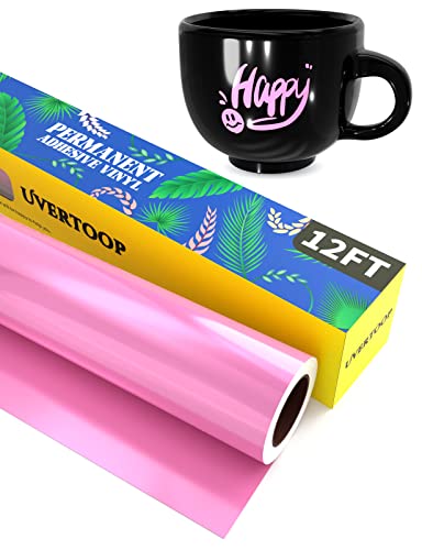 UVERTOOP Macaron Pink Permanent Adhesive Vinyl – 30,5 x 366 cm (12" x 12ft) Craft Vinyl Roll für Cricut, Silhouette Cameo und andere für Tasse, Auto, Fenster, andere DIY-Projekte von UVERTOOP