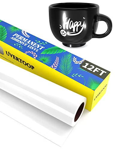 UVERTOOP Permanent haftendes Vinyl, glänzend weiß – 30,5 x 366 cm (12" x 12 ft) Craft Vinyl Rolle für Cricut, Silhouette Cameo und andere für Tasse, Auto, Fenster, andere DIY-Projekte von UVERTOOP