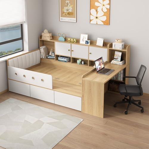 Multifunktionales Tatami-Bett Mit Stauraum, Seitenschränken Und Fußteil-Schreibtisch, Große Schubladen, Massivholz-Spanplatte, Ideal Für Kleine Wohnungen(Full) von UVPSJDE