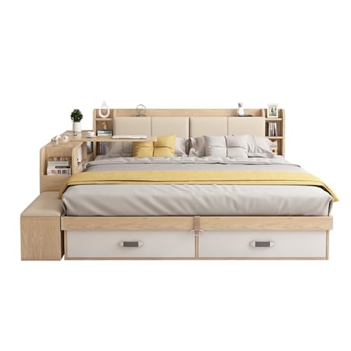 Queen-Size-Bett Mit Stauraum Und Seitlichem Schreibtisch, Halbautomatischem Pneumatischem Hebemechanismus Und Integriertem Stauraum, Abgerundeten Stoßfängern Queen-Size-Bett Mit Stauraum Und Seitlichem Schreibtisch, Halbautomatischem Pneumatischem Hebemechanismus Und Integriertem Stauraum, Abgerundeten Stoßfängern von UVPSJDE