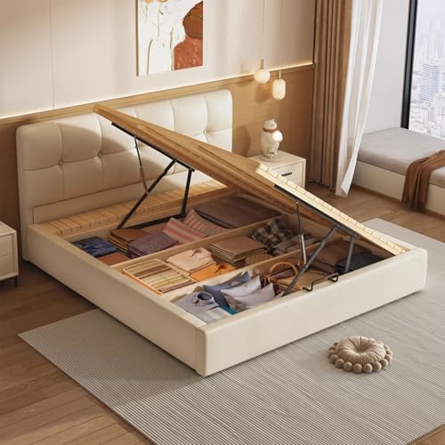 Seitlich Zu Öffnendes Stauraumbett Mit Schlankem Kopfteil, Verstärktem Massivholzrahmen, Pneumatischem Hebemechanismus, Platzsparendem Design(Queen) von UVPSJDE