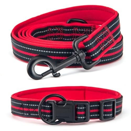 Bequemes Hundehalsband Set mit täglichem Halsband und Leine Schwarz & Rot S - Genießen Sie angenehme Erfahrungen mit Ihrem Haustier! von UVTQSSP