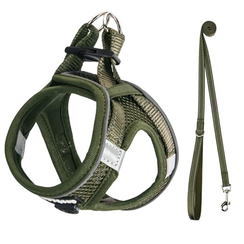 UVTQSSP Hundegeschirr Kleine Hunde mit Leine Gepolstert, Welpengeschirr, Dog Harness Hunde Geschirr Klein, Olivgrün S von UVTQSSP