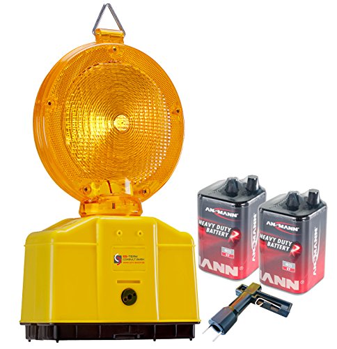 Baustellenleuchte, LED, Warnleuchte gelb - mit Secura-Halter, inkl. 2 x 6 Volt Batterien und 1 x Lampenschlüssel von UvV