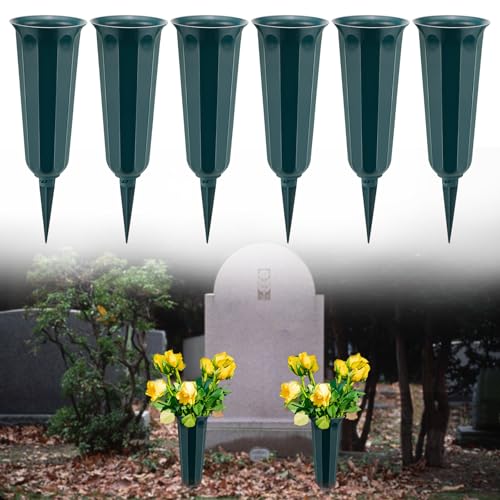 Grabvase mit Erdspieß Friedhofsvase Grabvasen Friedhof Grabvase mit Sockel 25 x 9,8 cm Grabvaseneinsatz Grabschmuck (grün) von UVVRUR