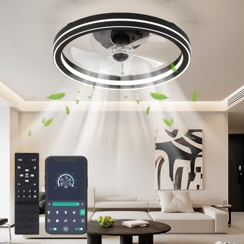 UVWHYZ Deckenventilator mit Beleuchtung & Fernbedienung + APP | 48cm Lampe mit ventilator Schwarz Leise | 6 Geschwindigkeiten | LED Dimmbar (3 Farbtemperaturen) Deckenleuchte mit Ventilator von UVWHYZ