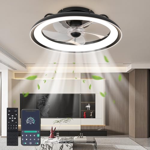 Deckenventilator mit Beleuchtung 48cm Schwarz Leise 6 Geschwindigkeiten Timer LED mit Fernbedienung & APP - 3000K-6500K Deckenleuchte mit Ventilator Moderner Lüfter für Schlafzimmer Wohnzimmer Büro von UVWHYZ