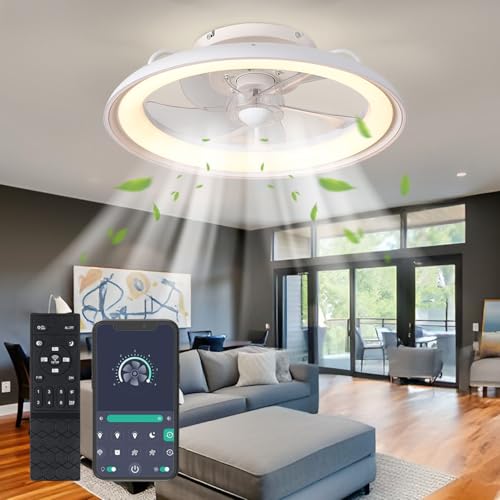 UVWHYZ Deckenventilator mit Beleuchtung 48cm Weiß LED Deckenleuchte mit Ventilator mit Fernbedienung und APP Leise Timer 6 Geschwindigkeiten - 3000K-6500K Moderner Lüfter für Schlafzimmer von UVWHYZ