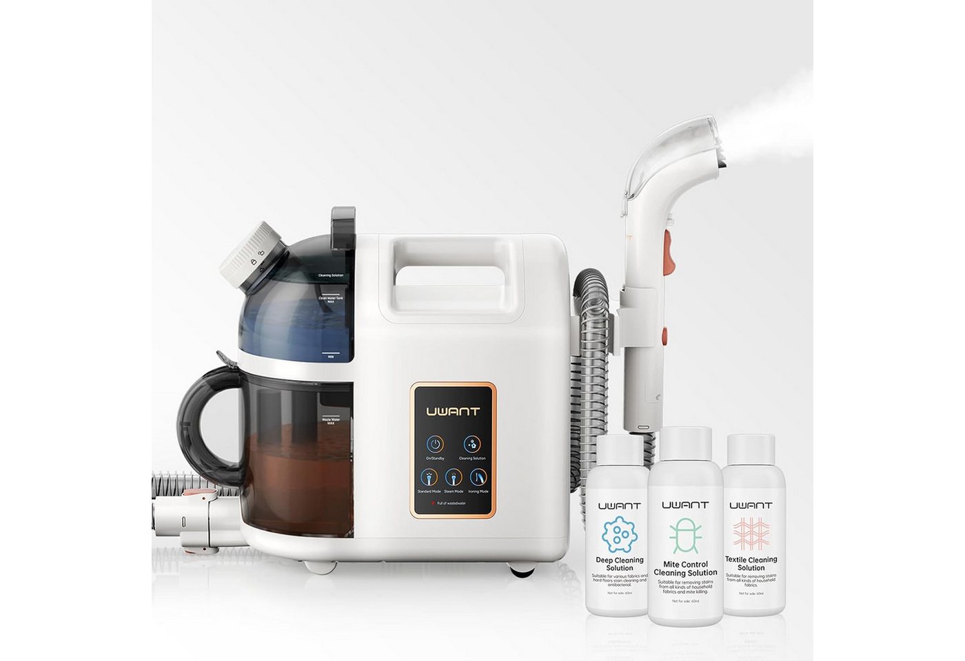 UWANT Staub-Wasch-Sauger B200 Polsterreiniger Gerät mit Dampfreinigung, Schrubbt und Saugt, 1900 W, Für Teppiche, Sofas, Vorhänge, Kleidung, 74DB, 12000Pa von UWANT