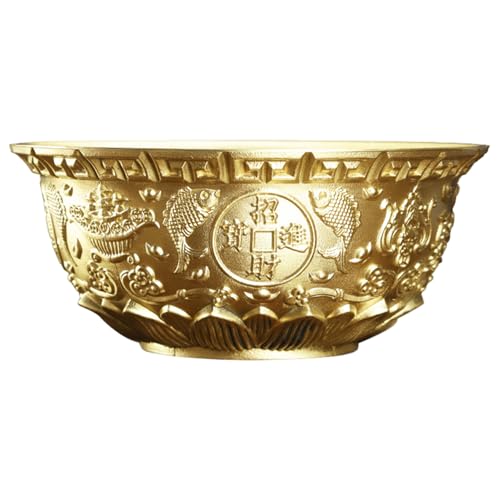 Feng Shui, Wohlstandsschale 5 Zoll runde goldene Messingschale mit exquisiten Schnitzereien für Wohlstand und Glück Chinesisch Feng Shui Dekor für Zuhause, Büro, Geld von UWEOTYYY