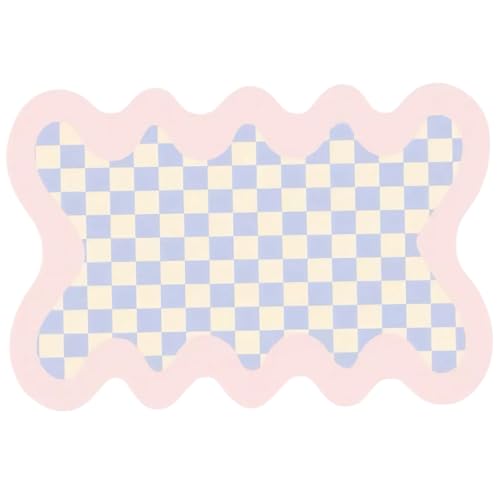 Mädchen karierte Teppiche, 2, 6*3, 9 Fuß Teppich mit lila weißen Schachbrettmustern, großer Fläche, nicht rutschende, spezielle, wellige Bodenmatten Ein modernes einfaches Dekorationszimmer von UWEOTYYY