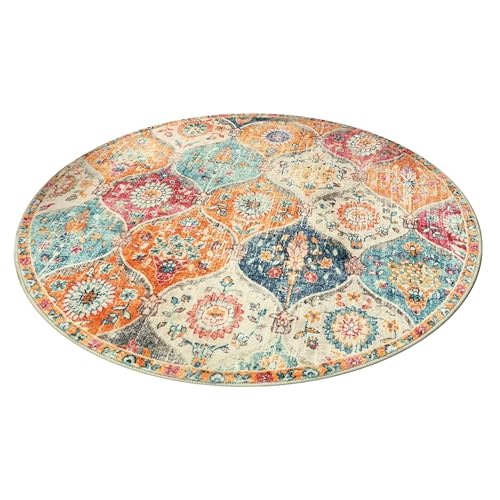 Runder Teppich, Teppich Blume Print Ethnischer Kristall Samt nicht rutschernde atmungsaktive runde -Geruchsfreie Soundisolierung Weiche Waschung Teppiche für Wohnzimmer, Große 62.99x62.99inch von UWEOTYYY