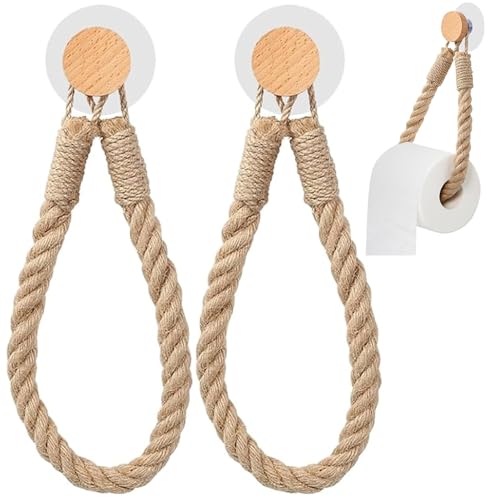 Selbstkleber Toilettenpapierhalter, 2pcs Toilettenpapierhalter, Wand montierte Selbstklebende Seil Boho Handtuch Badetuch Ringe Badezimmerzubehör, Seil von UWEOTYYY