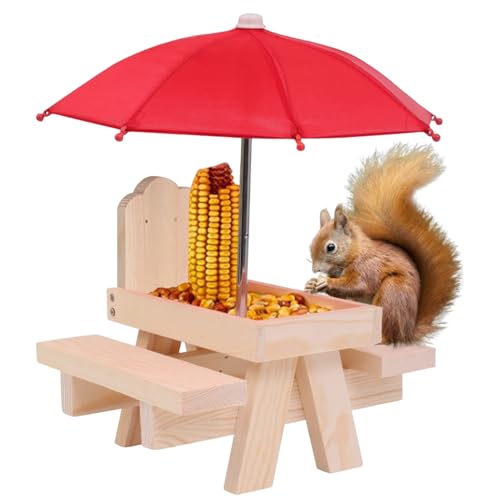 UWEOTYYY Squirrel Picnic Table Feeder with Umbrella Wooden Squirrel Feeder for Outside Cute Chipmunk with Two Benches House for Small Animals Log Color UWEOTYYY Squirrel Picnic Table Feeder with Umbrella Wooden Squirrel Feeder for Outside Cute Chipmunk with Two Benches House for Small Animals Log Color von UWEOTYYY