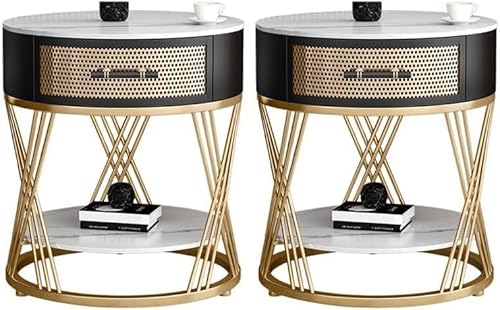 UWEREBFM Beistelltisch Nachtkommode Schmal Modern Nachttisch mit Schublade Rund Nachttisch 2er Set Schwarz Metallrahmen Nachttisch Steinplatte Steinplatte Top End UWEREBFM Beistelltisch Nachtkommode Schmal Modern Nachttisch mit Schublade Rund Nachttisch 2er Set Schwarz Metallrahmen Nachttisch Steinplatte Steinplatte Top End von UWEREBFM