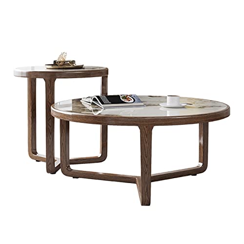 UWEREBFM end Tables Runder Couchtisch 2er-Set, moderner Couchtisch, Beistelltisch mit Schieferplatte und natürlichen Holzbeinen, runde Nesting-Beistelltische für Li von UWEREBFM