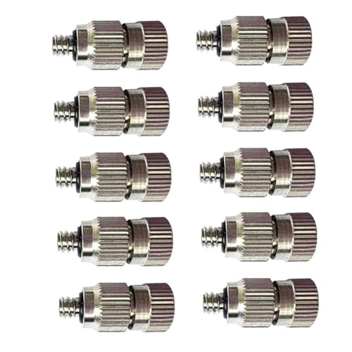 UWFKFGBJL Hochdruck-Nebeldüsen für Outdoor-Kühlsysteme Outdoor-Kühldüsen, UNC 10/24 Nebeldüsen, Silber, 50 Stück 0,6mm Öffnungsdurchmesser Messing vernickelt 2 Abschnitte von UWFKFGBJL
