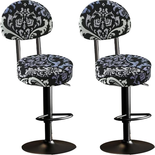 UWOBTN 1/2/4 Set Rund Barhocker-Bezug mit Lehne Stretch Barstuhlhussen Bezüge Waschbarer Drehbare Bar Stuhl-Abdeckung für Esszimmer/Bar/Counter/Café(A22,2PCS) von UWOBTN