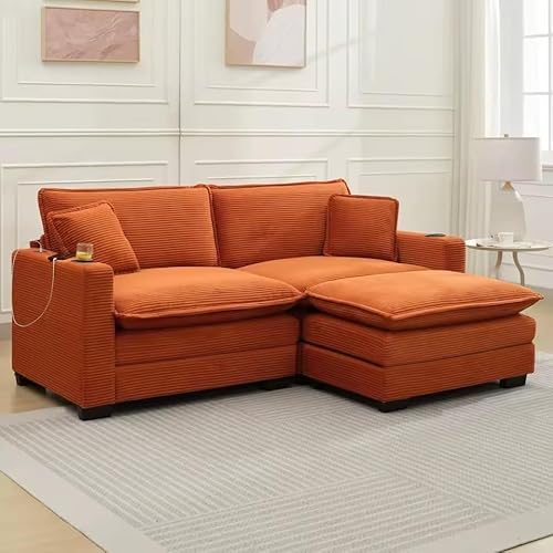 UWSKLAOJDF 210,1 cm L-förmiges Sektionalsofa mit Getränkehaltern, Loveseat Cloud Couch mit Ottomane für Wohnzimmer, Wohnung von UWSKLAOJDF
