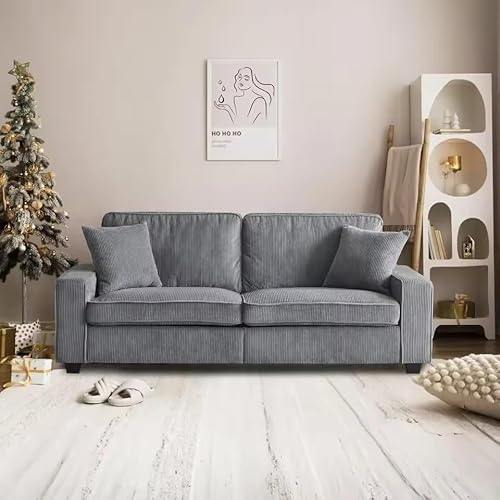 UWSKLAOJDF 210,8 cm große, bequeme Couch, breite Armlehne, Couches mit Ladeanschluss, tiefer Sitz, Sofa, Couch, Cord mit 2 Wurfkissen von UWSKLAOJDF