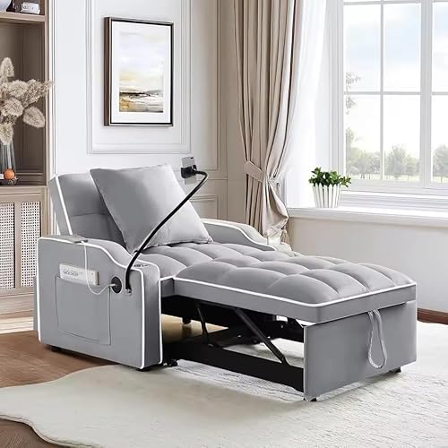 UWSKLAOJDF 3-in-1 umwandelbares Futon-Sofa, Bett, Stuhl, multifunktional, mit ausziehbarer Couch, Samt, Chaiselonge, Sessel von UWSKLAOJDF