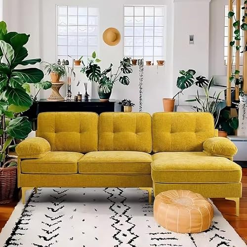 UWSKLAOJDF Chenille, L-förmige Sektionalcouches für Wohnzimmer, 3-Sitzer, bequemes, umwandelbares modulares Sofa mit Chaise für kleine Räume, 208,3 cm von UWSKLAOJDF