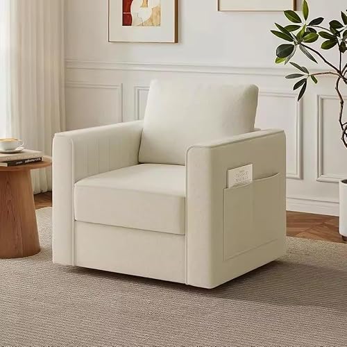 UWSKLAOJDF Drehstuhl, Leinen-Sessel, Einzel-Sofa, Sessel, mit Seitentasche, Stauraum, 59 cm breit, bequemes Sitzkissen (einfarbig) von UWSKLAOJDF