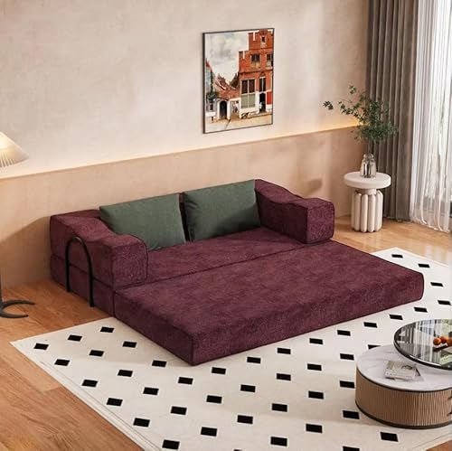 UWSKLAOJDF Klappbares Schlafsofa, 203,2 cm, umwandelbares Couchbett mit 2 Kissen, ausklappbare Couch, Schaumstoff-Federbodenmatratze, Futoncouch (weißer Dinosaurier-Doodle4) von UWSKLAOJDF
