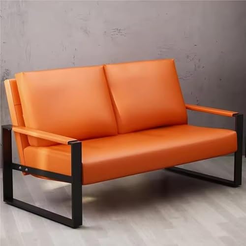 UWSKLAOJDF Kunstleder-Couch, Mid-Century Loveseat Sofa, gepolstert, Kunstleder, kleiner Zweisitzer für kleine Räume (Orange) von UWSKLAOJDF