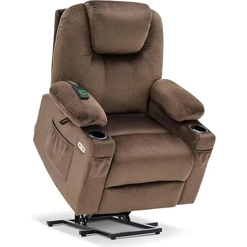 UWSKLAOJDF Medium Power Lift Liegestuhl Sofa mit Massagewärme für ältere Menschen, 3 Positionen, Getränkehalter, 2 Seitentaschen von UWSKLAOJDF