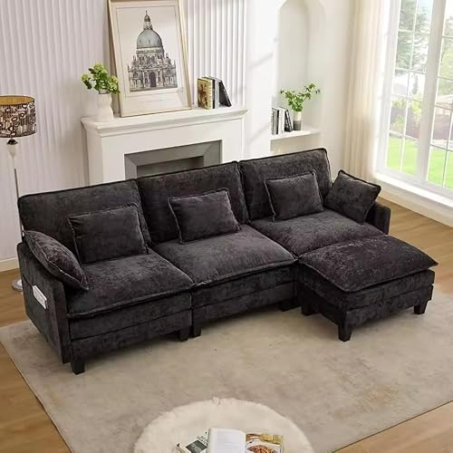 UWSKLAOJDF Modulares Sektionalsofa, 287 cm, L-förmiges Couch-Set, bequeme Wolken-Couch, extra tiefer Sitz, Sofa, Schlafsofa, schwarz, Chenille, 3-Sitzer-Sofas von UWSKLAOJDF