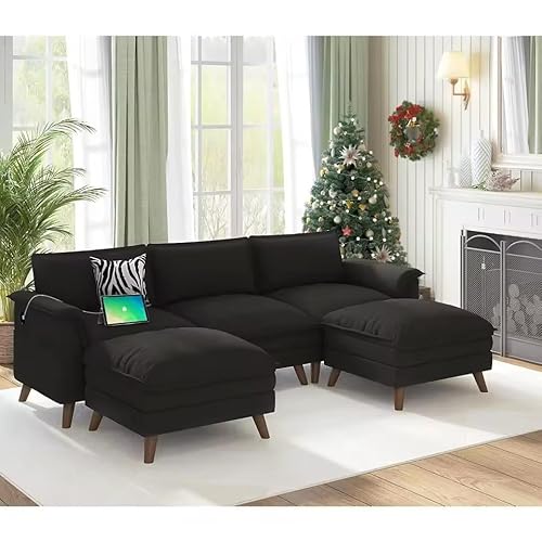 UWSKLAOJDF Modulares Wolken-Couch-Sofa, 226,1 cm, mit Ottomane, U-Form, tiefes Sektionalsofa mit -C-Anschluss-Aufbewahrungstaschen von UWSKLAOJDF