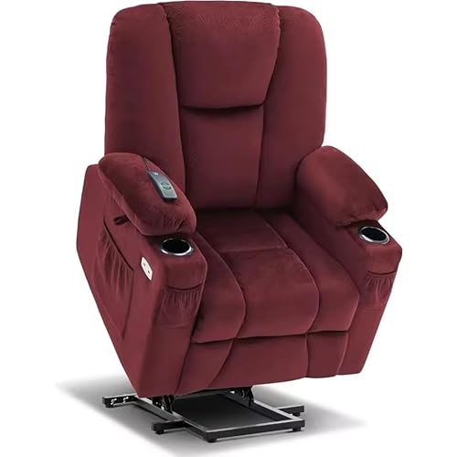 UWSKLAOJDF Power Lift Liegestuhl Sofa mit verlängerter Fußstütze 3 Positionen Handfernbedienung 2 Getränkehalter für ältere Menschen von UWSKLAOJDF