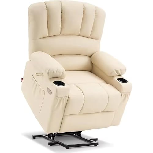 UWSKLAOJDF Power Lift Relaxsessel Sofa mit Massagewärme für ältere Menschen Getränkehalter Seitentaschen Cremeweiß von UWSKLAOJDF