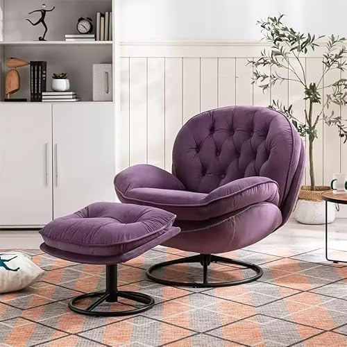 UWSKLAOJDF Samt-Drehstuhl mit Ottomane, bequemer Einzel-Sofa-Stuhl mit 360-Grad-Drehgelenk (D) von UWSKLAOJDF
