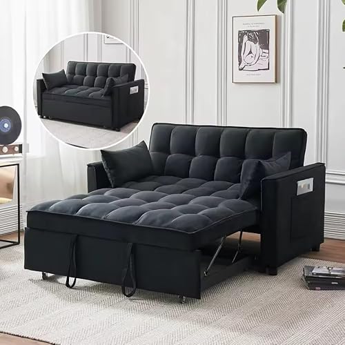 UWSKLAOJDF Schlafsofa aus Samt, 3-in-1, umwandelbares Schlafsofa, Couch, Bett, ausziehbar, mit verstellbarer Rückenlehne, Aufbewahrungstaschen von UWSKLAOJDF