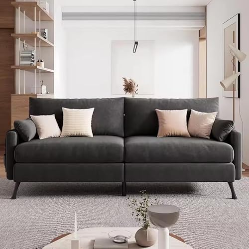 UWSKLAOJDF Sofa-Couch, 3-Sitzer-Sofa, bequem, extra tiefe Sitze, Aufbewahrungstaschen, abnehmbarer Sofabezug, Zweisitzer-Sofa, Dunkelgrau (einfarbig) von UWSKLAOJDF