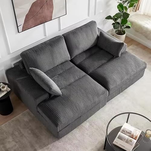 UWSKLAOJDF Übergroßes Chaiselongue-Sofa für den Innenbereich, 221 cm, gepolstert, Plüsch, Kordsamt, ohne Knochen, Lounge-Couch mit Wurfkissen von UWSKLAOJDF