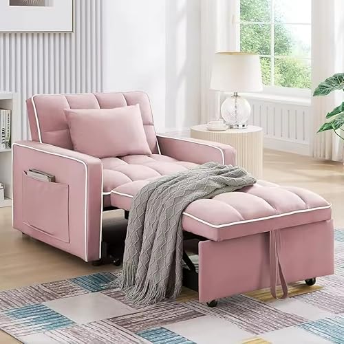 UWSKLAOJDF Umwandelbarer Samt-Schlafsofa, 3-in-1, kleiner getufteter Einzelschlafer mit verstellbarer Rückenlehne, Kissen für Wohnzimmer von UWSKLAOJDF