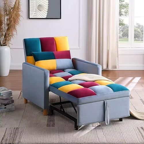 UWSKLAOJDF Umwandelbares Schlafsofa, Samtstoff, Akzent-Liegestuhl mit verstellbarer Rückenlehne, Kissen, ausziehbares Sofa von UWSKLAOJDF