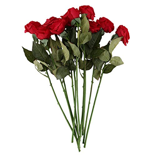 UWYRKSW 10 Stück Latex Rose Rose Seidenblumen Blumen Hochzeit Bouquet Zuhause Party Design Blumen (Dunkelrot) von UWYRKSW