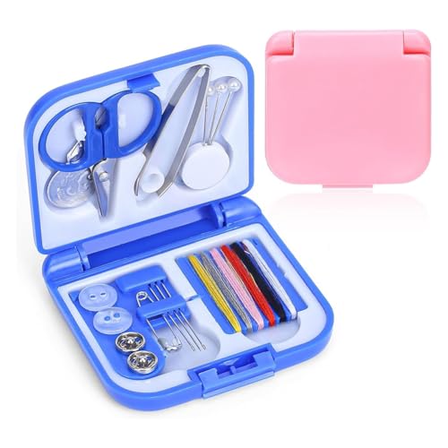 UWYRKSW 2er-Pack Tragbare Nähset-Box DIY Nähzubehör Kunststoff Nähwerkzeug-Sets (Blau & Rosa) von UWYRKSW