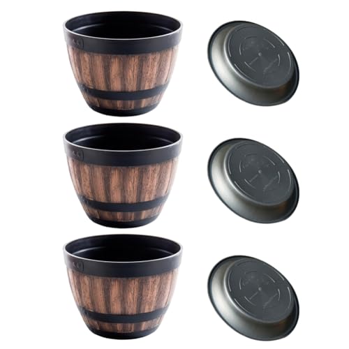 UWYRKSW Blumentöpfe, Blumentöpfe in Whiskyfass-Form, Blumentöpfe Aus Kunststoff im Weinfass-Design, für Gartenpflanzen (3 Stück), 22,8 cm von UWYRKSW