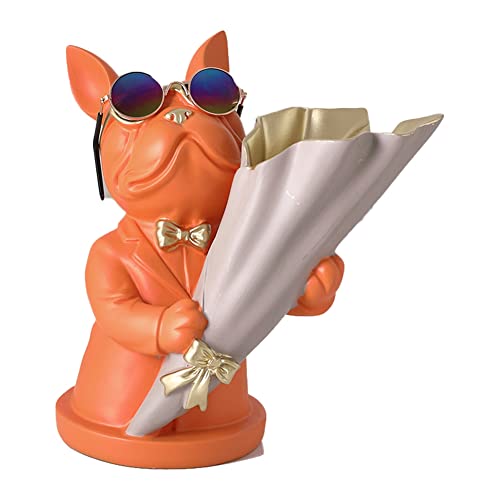 UWYRKSW Haus Figur Miniatur FranzöSische Bulldogge Skulptur Desktop Blumen Vase Tisch Dekoration Moderne Dekorative Statue zu Hause,E von UWYRKSW